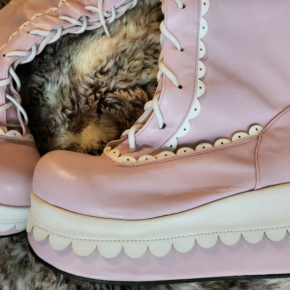 Pink Platform Scalloped Women's  Babydoll Boots 36